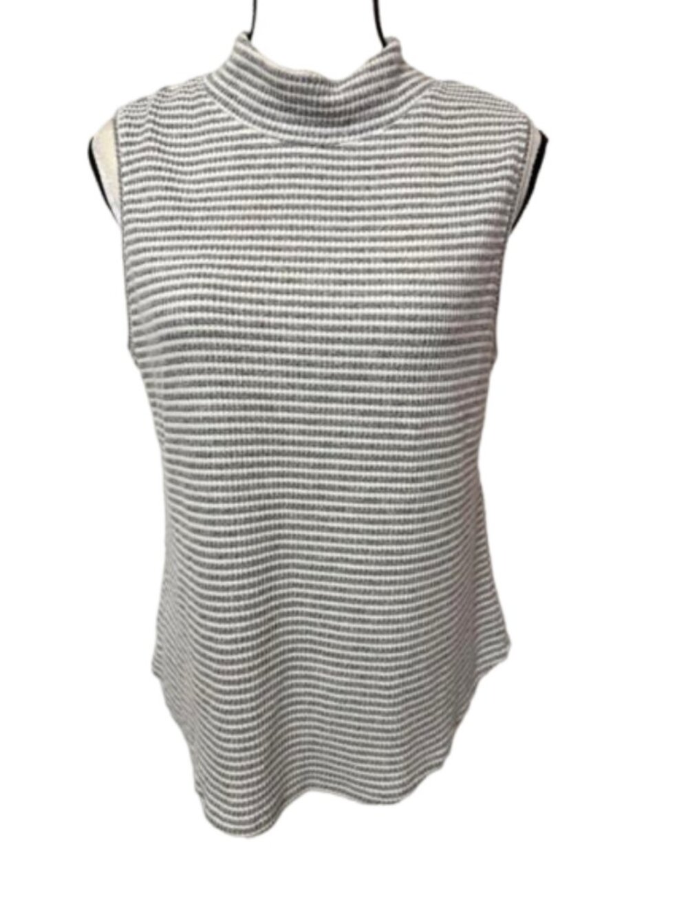 2/$30 Chico's Zenergy Sleeveless Mock Neck Striped Gray/White Knit Top 1 #2402